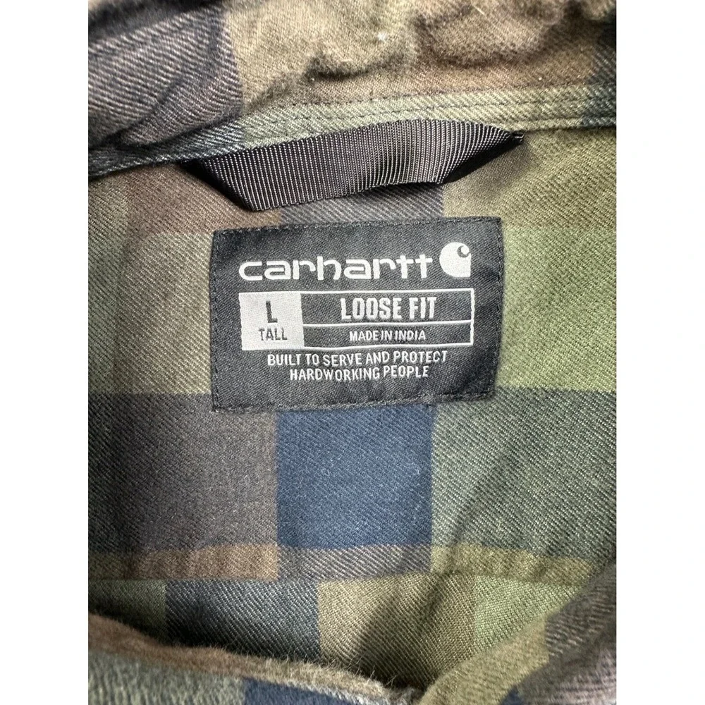 Carhartt Men's L Tall Loose‎ Fit Flannel Plaid Heavyweight Button Down Shirt